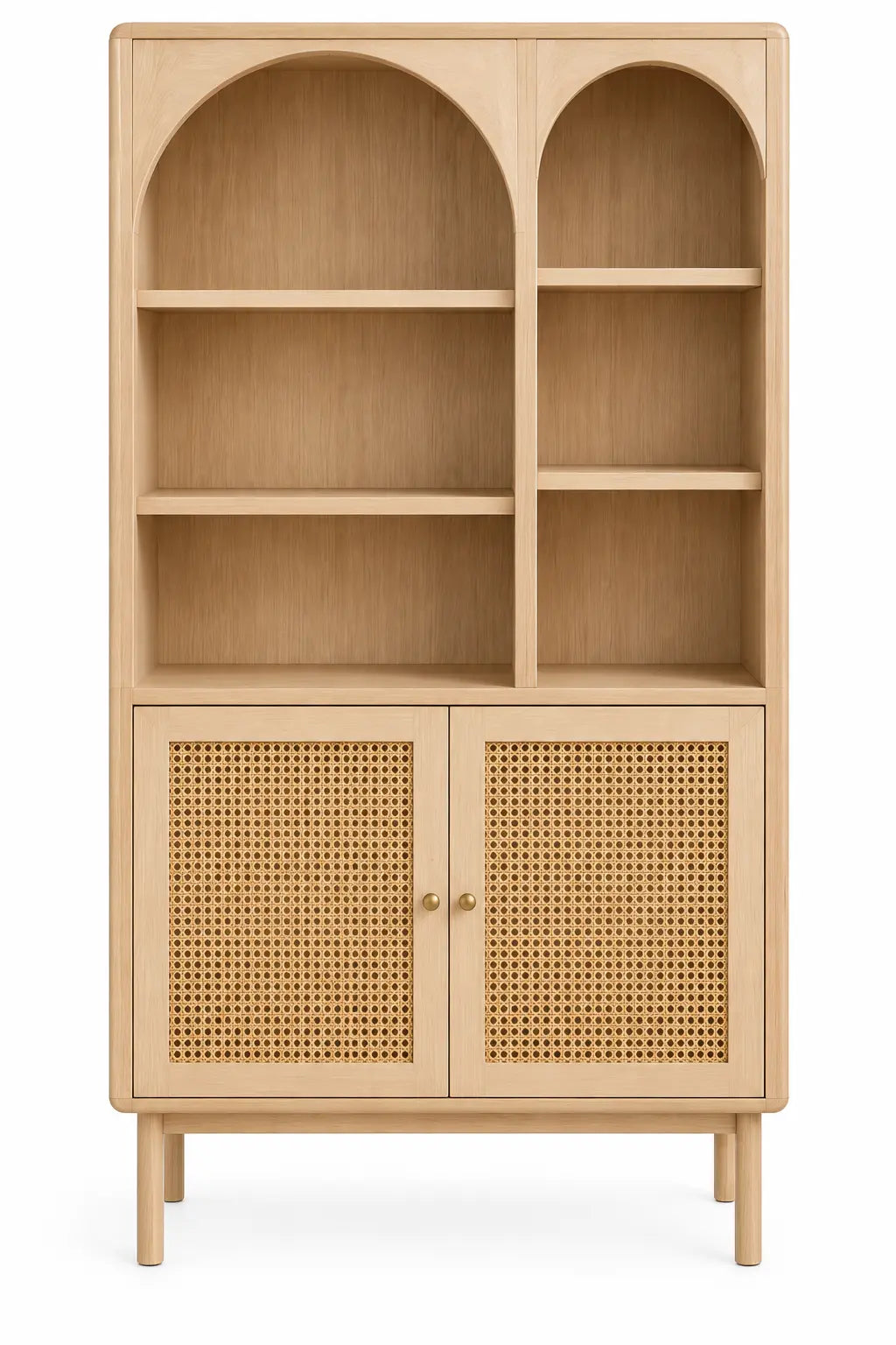 Estantería con almacenamiento con formas arqueadas y detalles de entramado, marrón