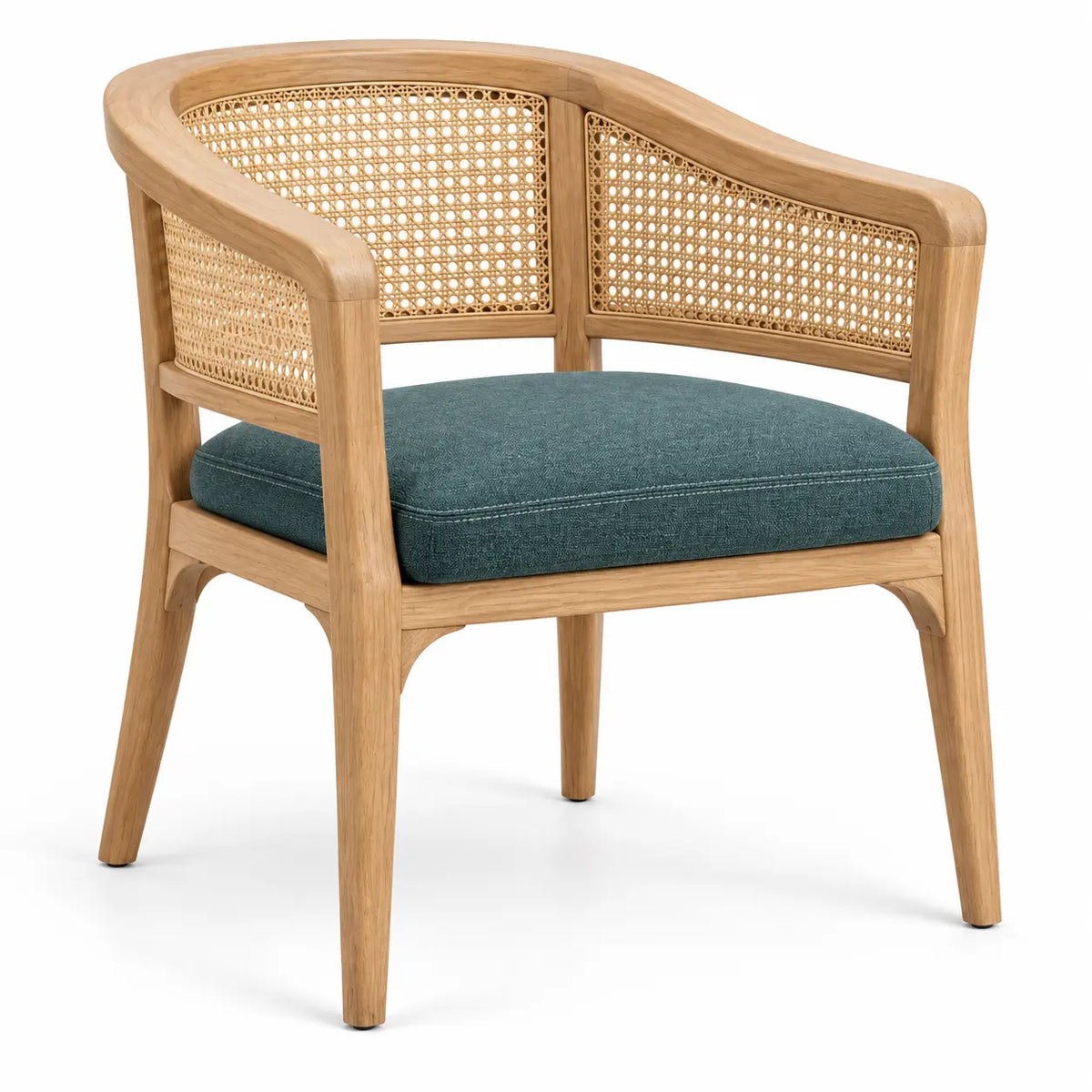 Silla con respaldo con detalles de entramado, turquesa y marrón